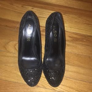 Platform black sequin heels